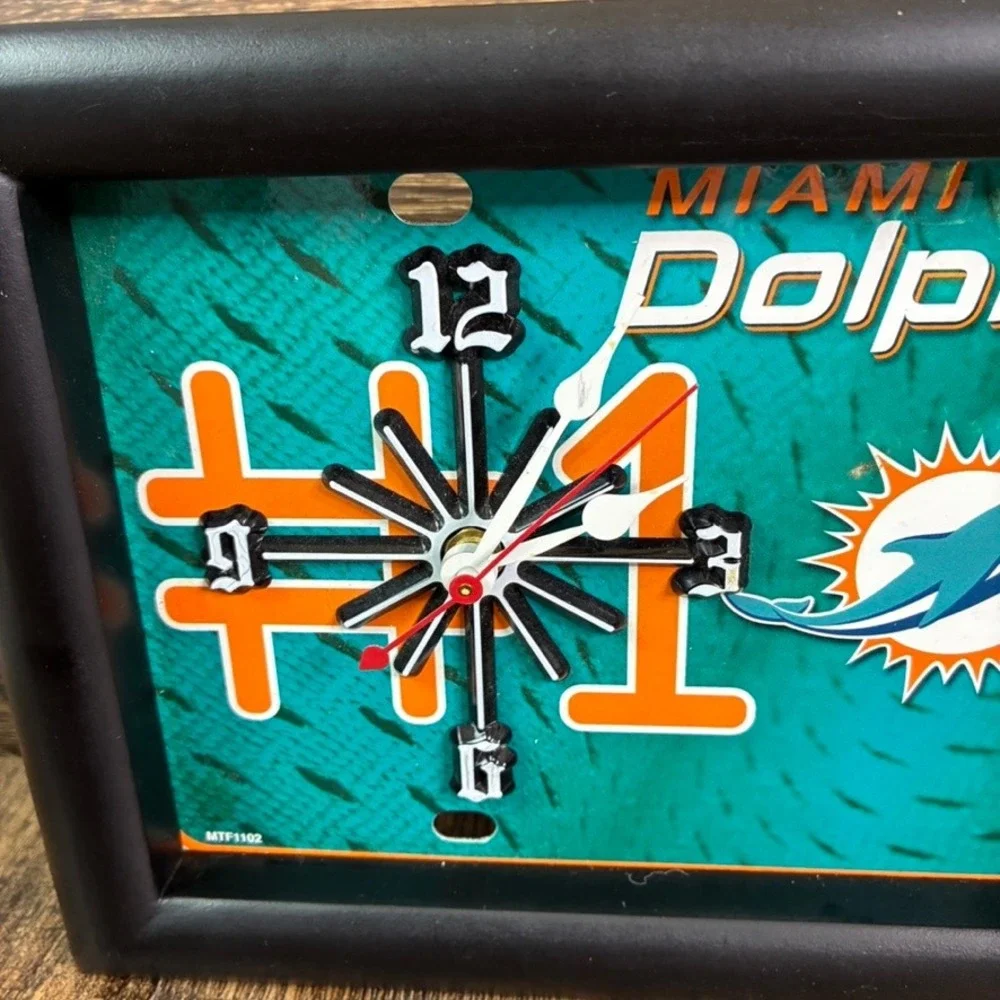 Miami Dolphins NFL License Plate Wall Clock Rico Industries MTF1102 Teal Orange